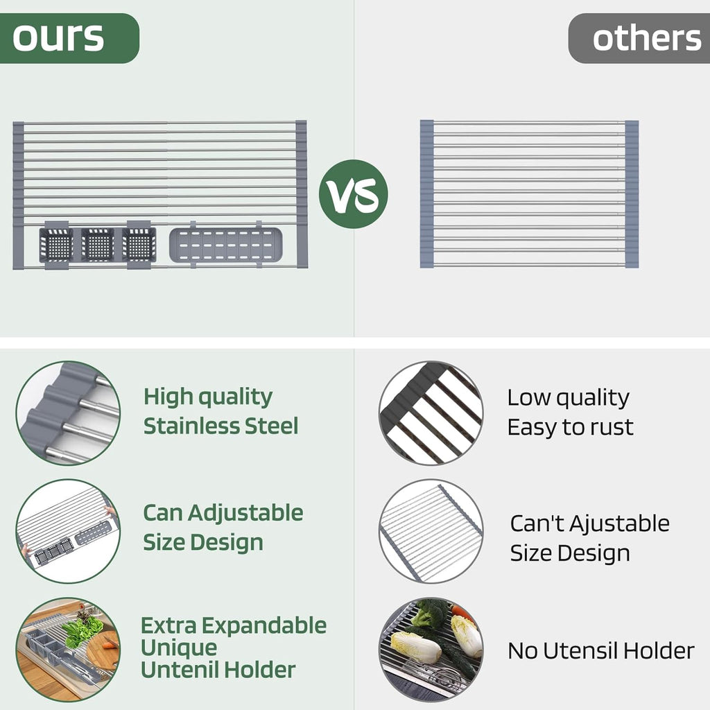 Over-the-Sink Roll-Up Drying Rack | Stainless Steel Foldable Kitchen Dish Drying Rack