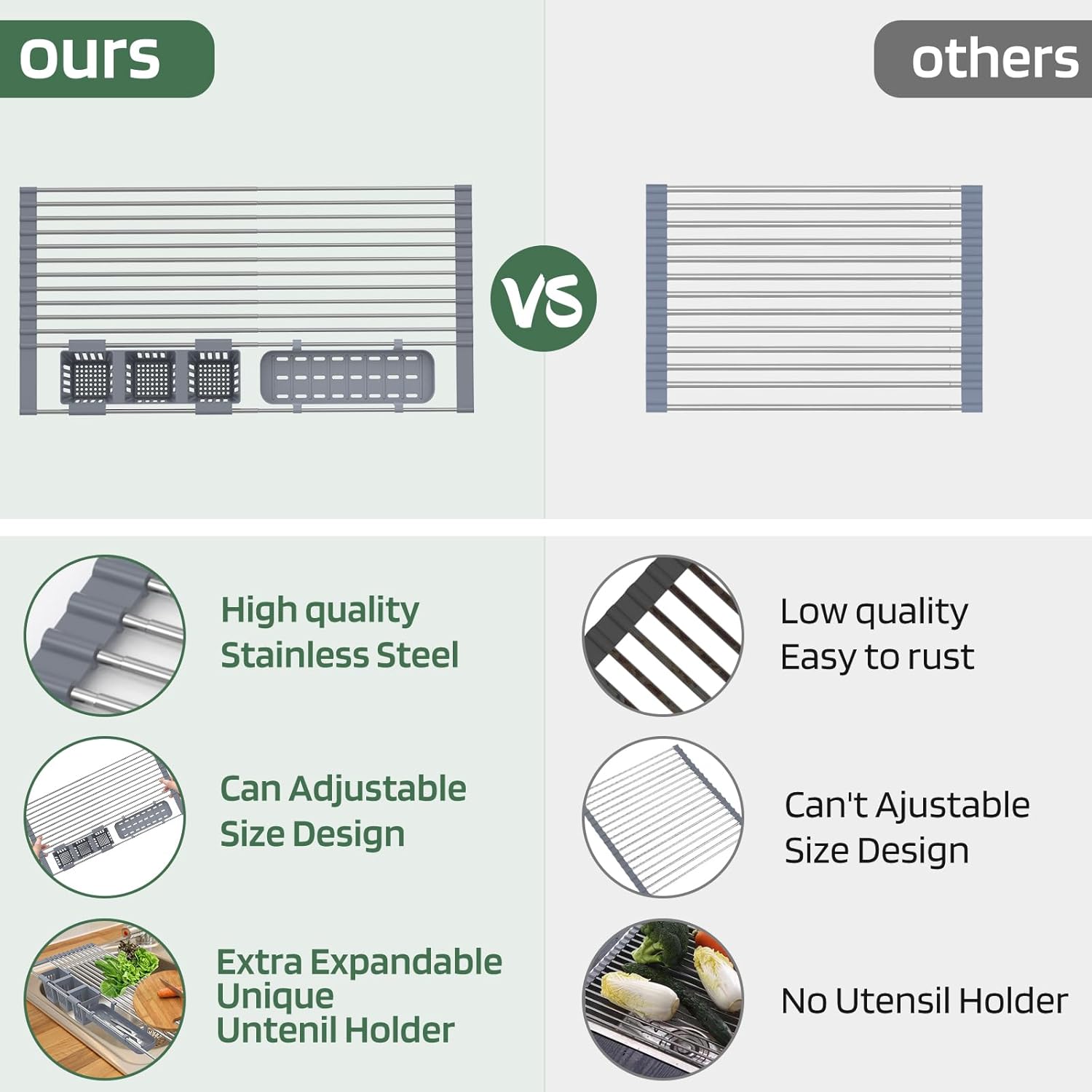 Over-the-Sink Roll-Up Drying Rack | Stainless Steel Foldable Kitchen Dish Drying Rack