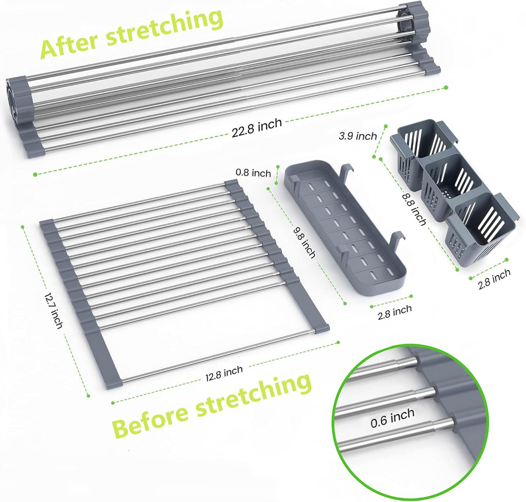 Over-the-Sink Roll-Up Drying Rack | Stainless Steel Foldable Kitchen Dish Drying Rack