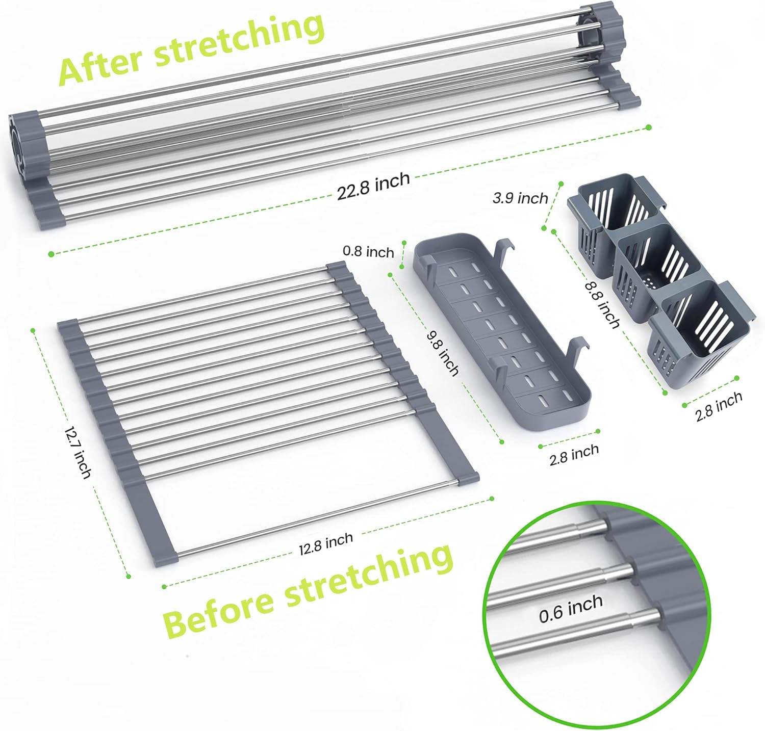 Over-the-Sink Roll-Up Drying Rack | Stainless Steel Foldable Kitchen Dish Drying Rack