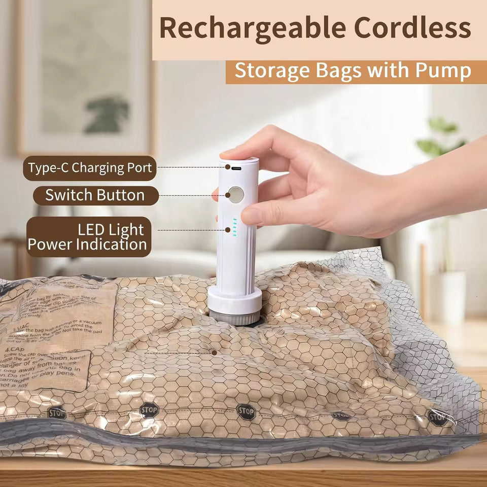 Vacuum Storage Bags with Electric Pump | Space Saving Compression Bags for Clothes & Bedding