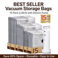 Vacuum Storage Bags with Electric Pump | Space Saving Compression Bags for Clothes & Bedding