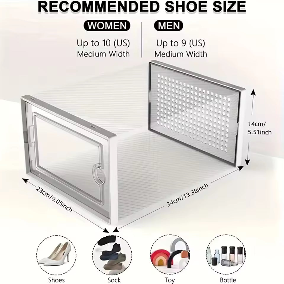 Stackable Clear Shoe Storage Boxes | Transparent Plastic Sneaker Organizer with Magnetic Door