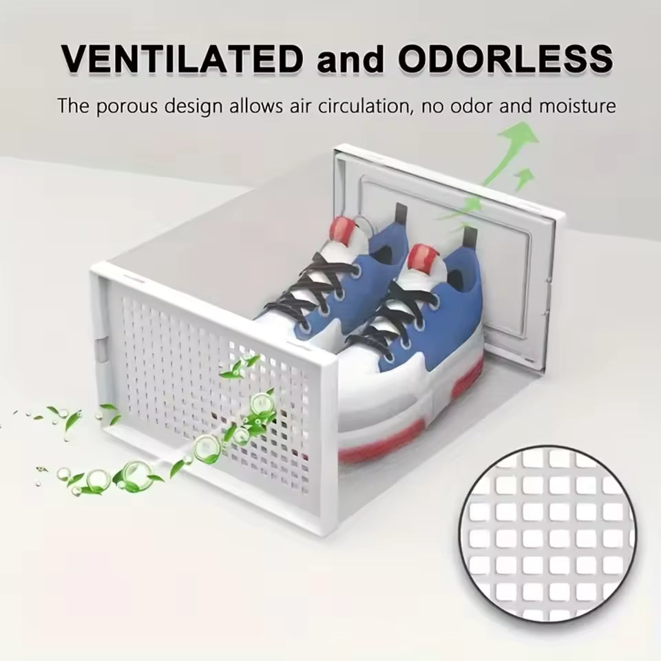 Stackable Clear Shoe Storage Boxes | Transparent Plastic Sneaker Organizer with Magnetic Door